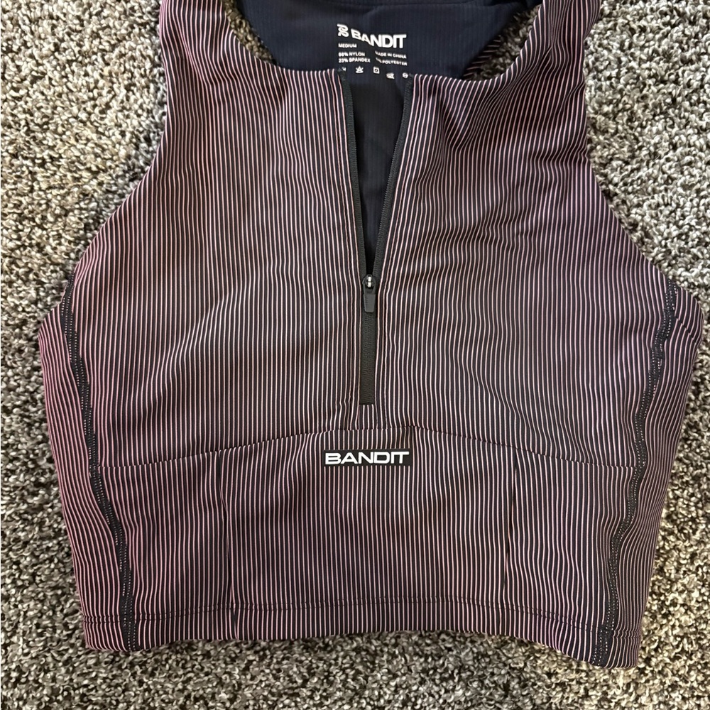 Bandit Striped Athletic Crop Top - Burgundy & Black